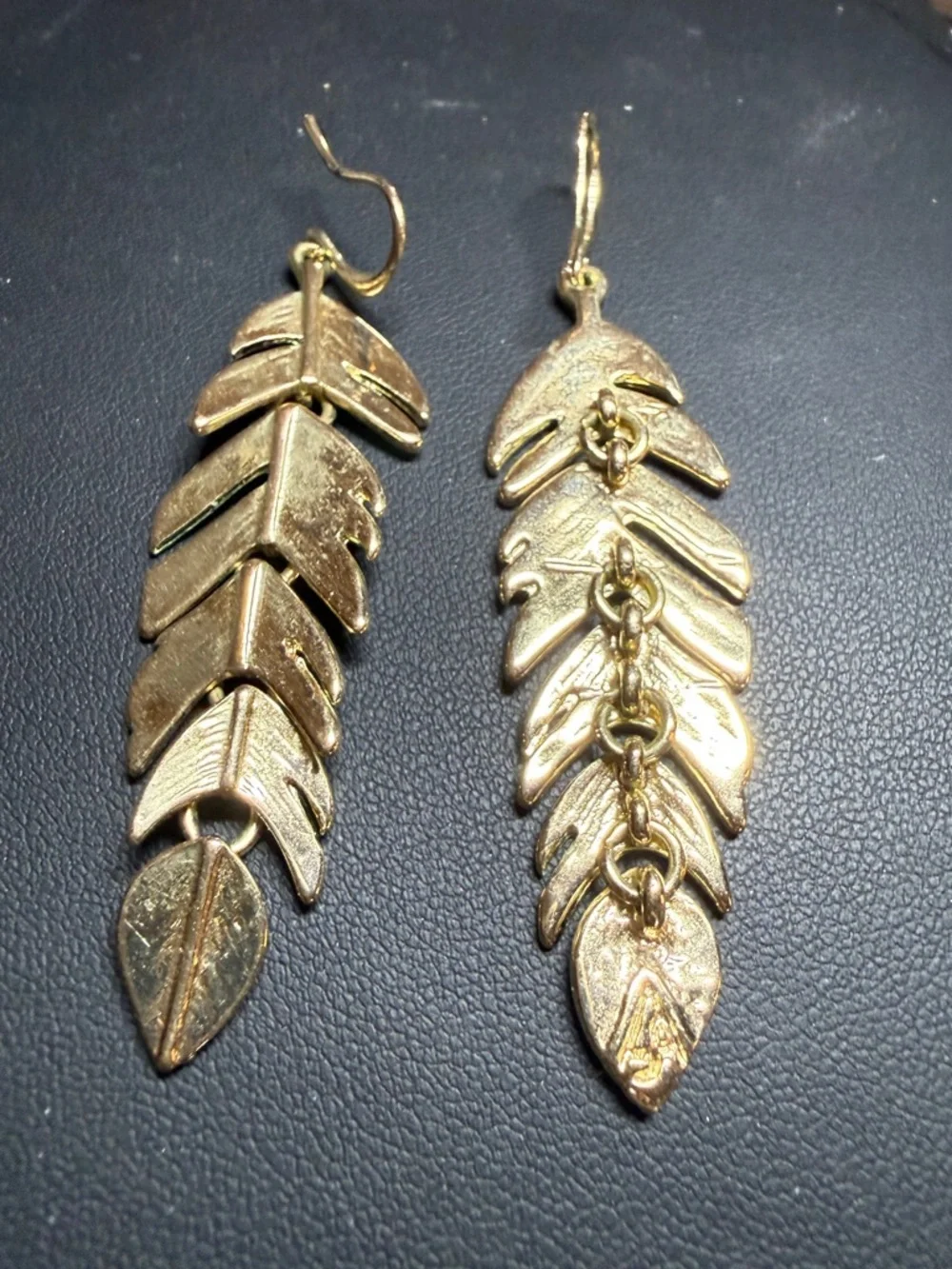 Delicate Gold Feather Drop Earrings - Picture 4 of 4